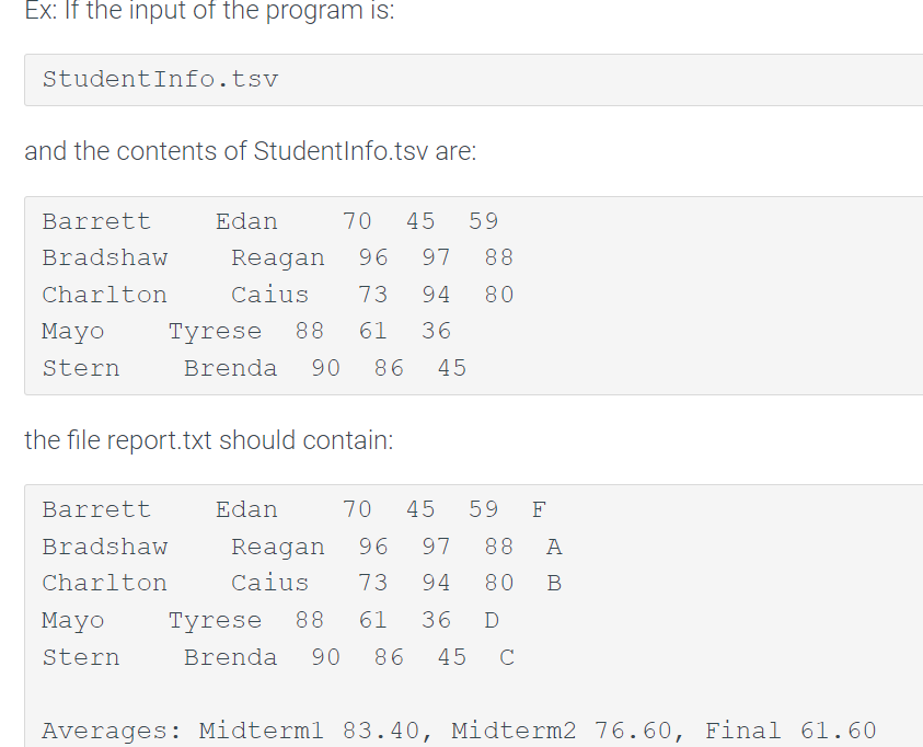  Write a program that reads the student information from a tab