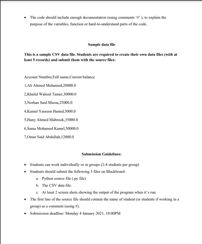 (15 Marks). The students are required to use Python to develop a