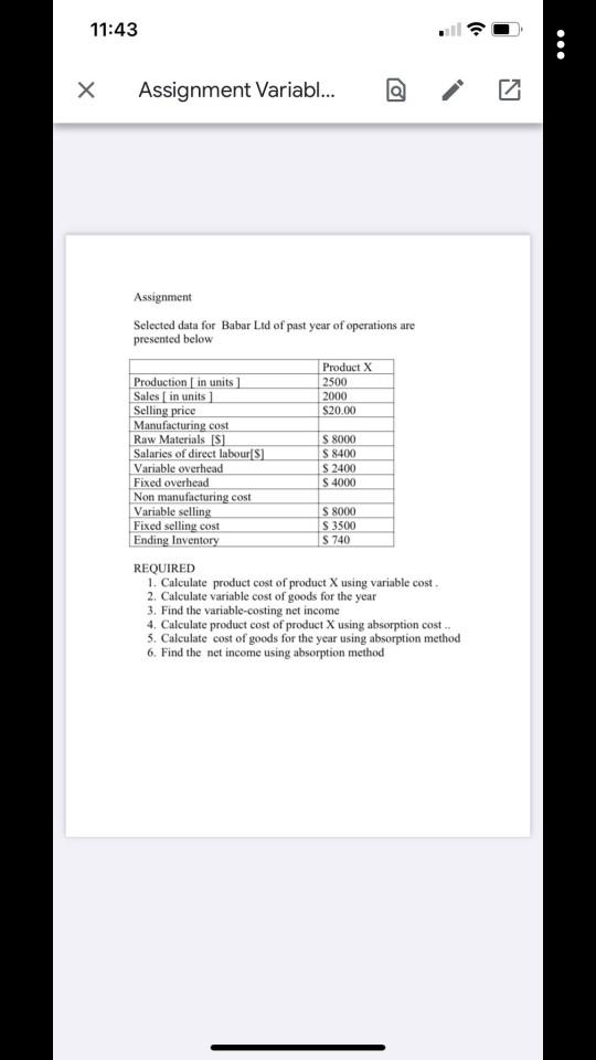  Please solve ASAP 11:43 o Assignment Variabl... Assignment Selected data for