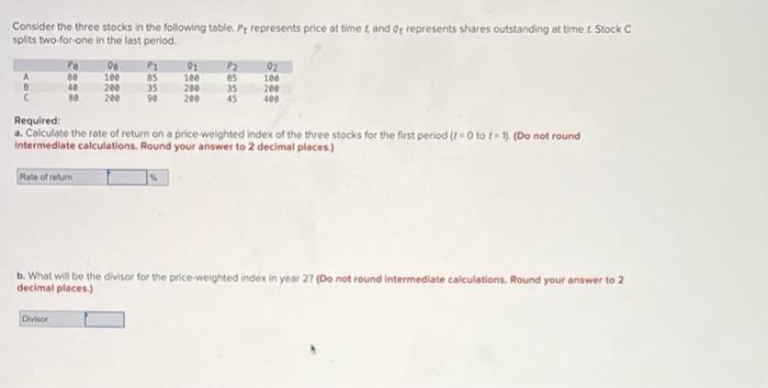 please show work Consider the three stocks in the following toble. Pt