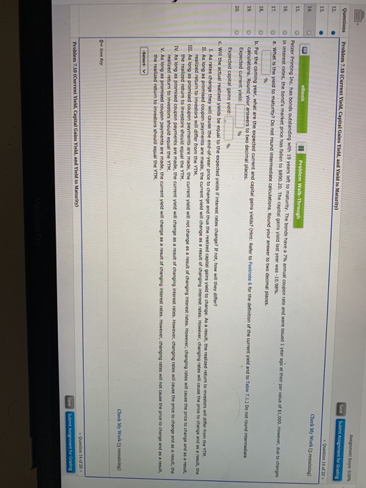  Questions Problem 7.10 (Current Yield, Capital Gains Yield and Yield te
