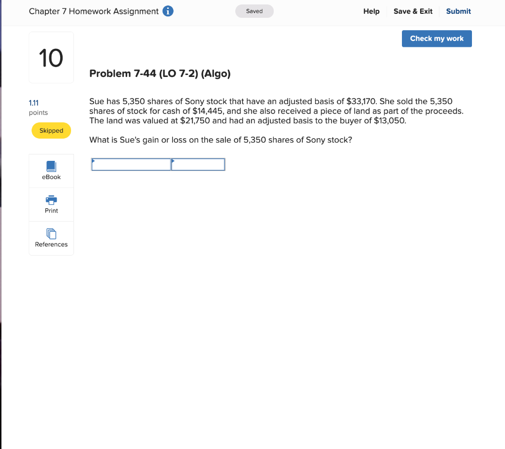  Chapter 7 Homework Assignment i Saved Help Save & Exit Submit