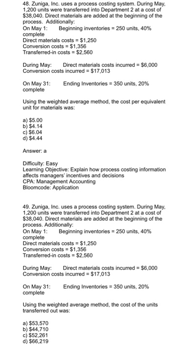 units were transferred into Department 2 at a cost of $38,040. Direct