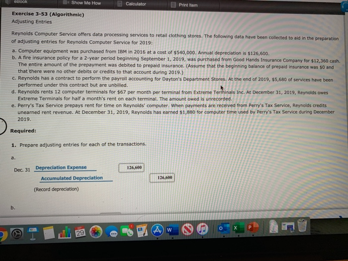  BOOK Show Me How Calculator Print Item Exercise 3-53 (Algorithmic) Adjusting