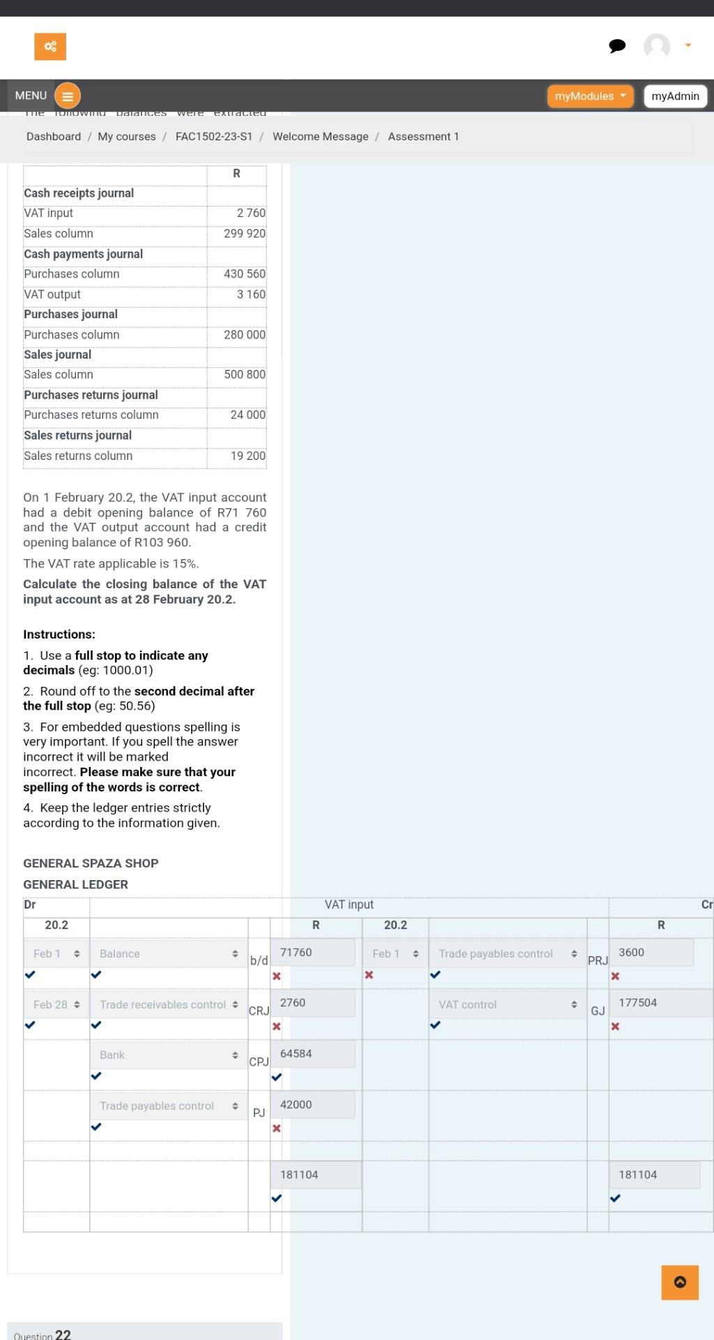 Dashboard / My courses / FAC1502-23-S1 / Welcome Message / Assessment