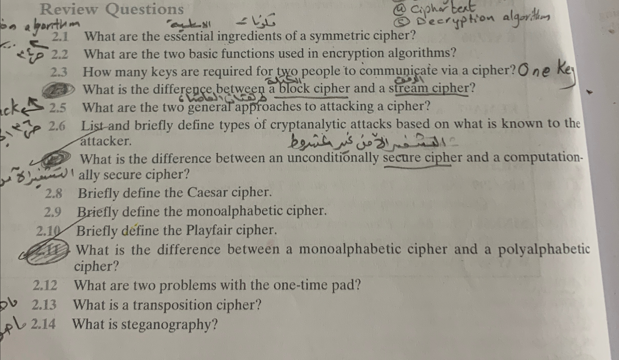  Review Questions @ciphor text @Ciphor bext Decryption 2.1 What are the