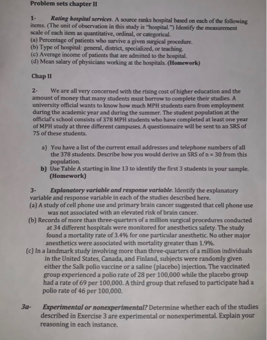  Problem sets chapter II Rating hospital services. A source ranks hospital