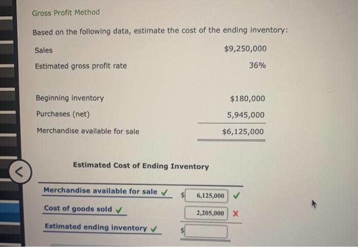  Gross Profit Method Based on the following data, estimate the cost