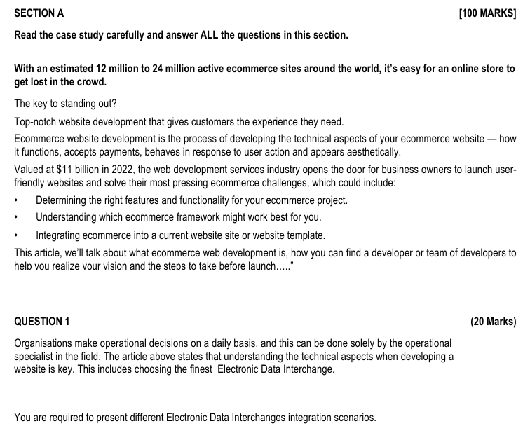  Read the case study carefully and answer ALL the questions in