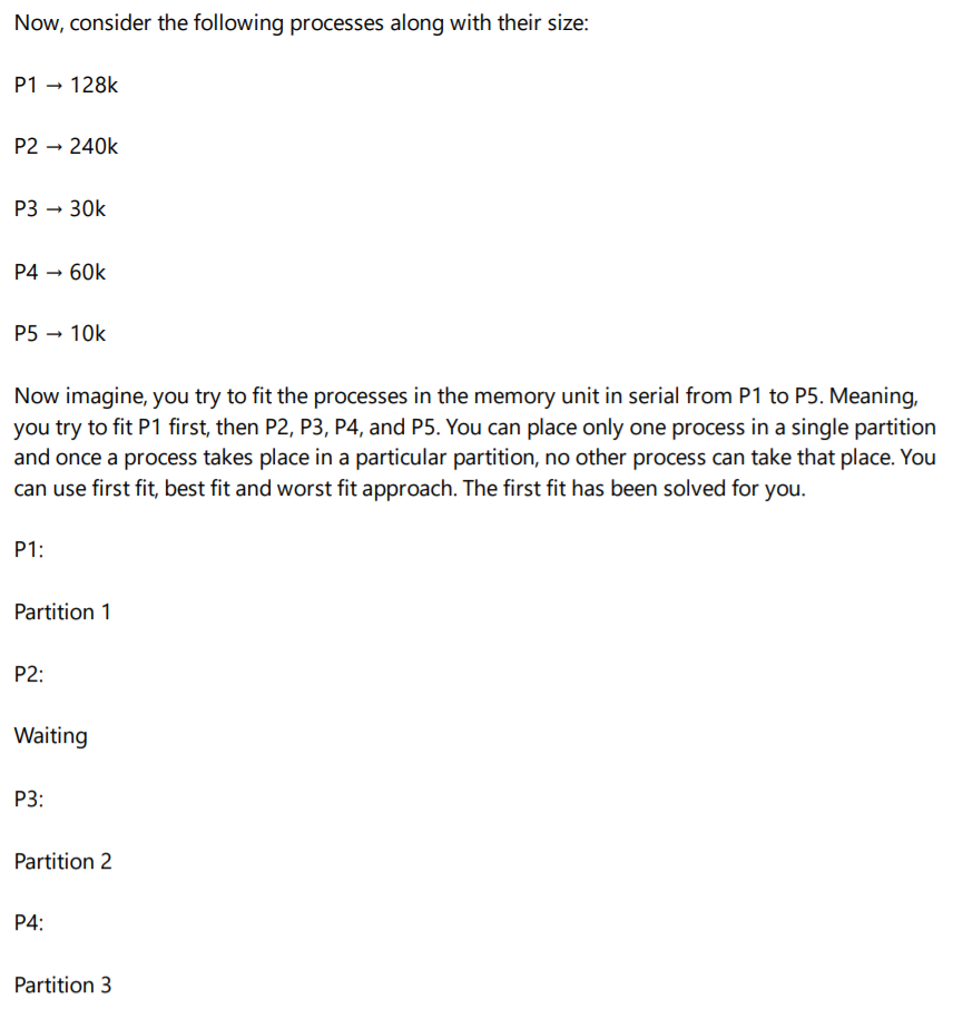 Consider the following memory unit: 0 Partition 1 256k Partition 2 288k