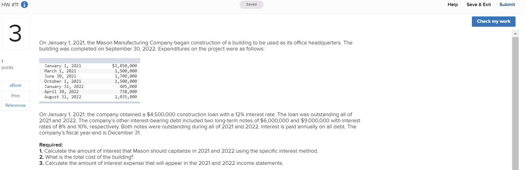 Submit HW #11 Help Save & Exit Saved Check my work