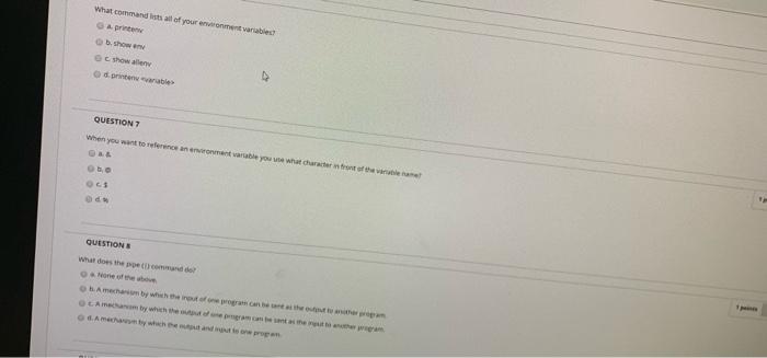 c. man. --help d. man. --- QUESTION 2 What is the difference