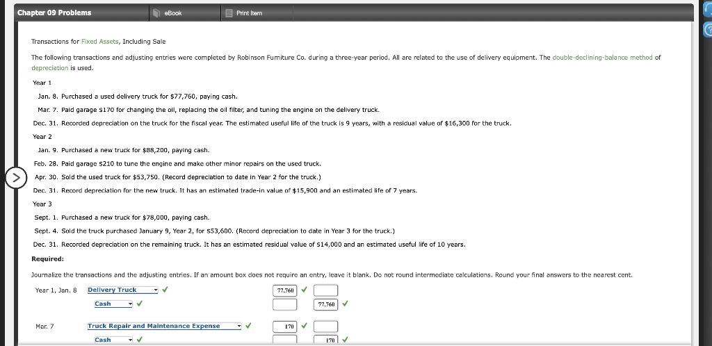  Chapter 09 Problems eBook Print Item Transactions for Fixed Assets, Including