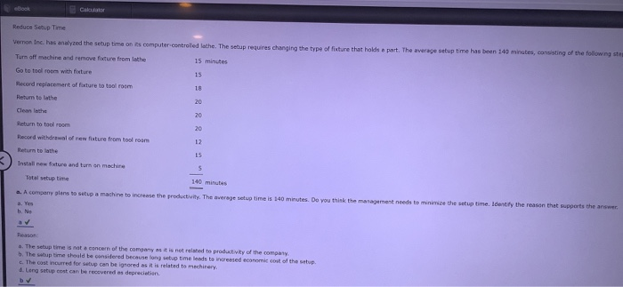  reduce setup time vernon inc. has analyzed the setup time for