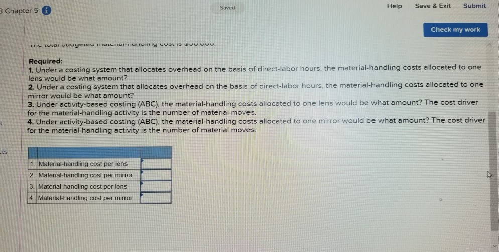  Help Save & Exit Submit Saved Chapter 5 Check my work