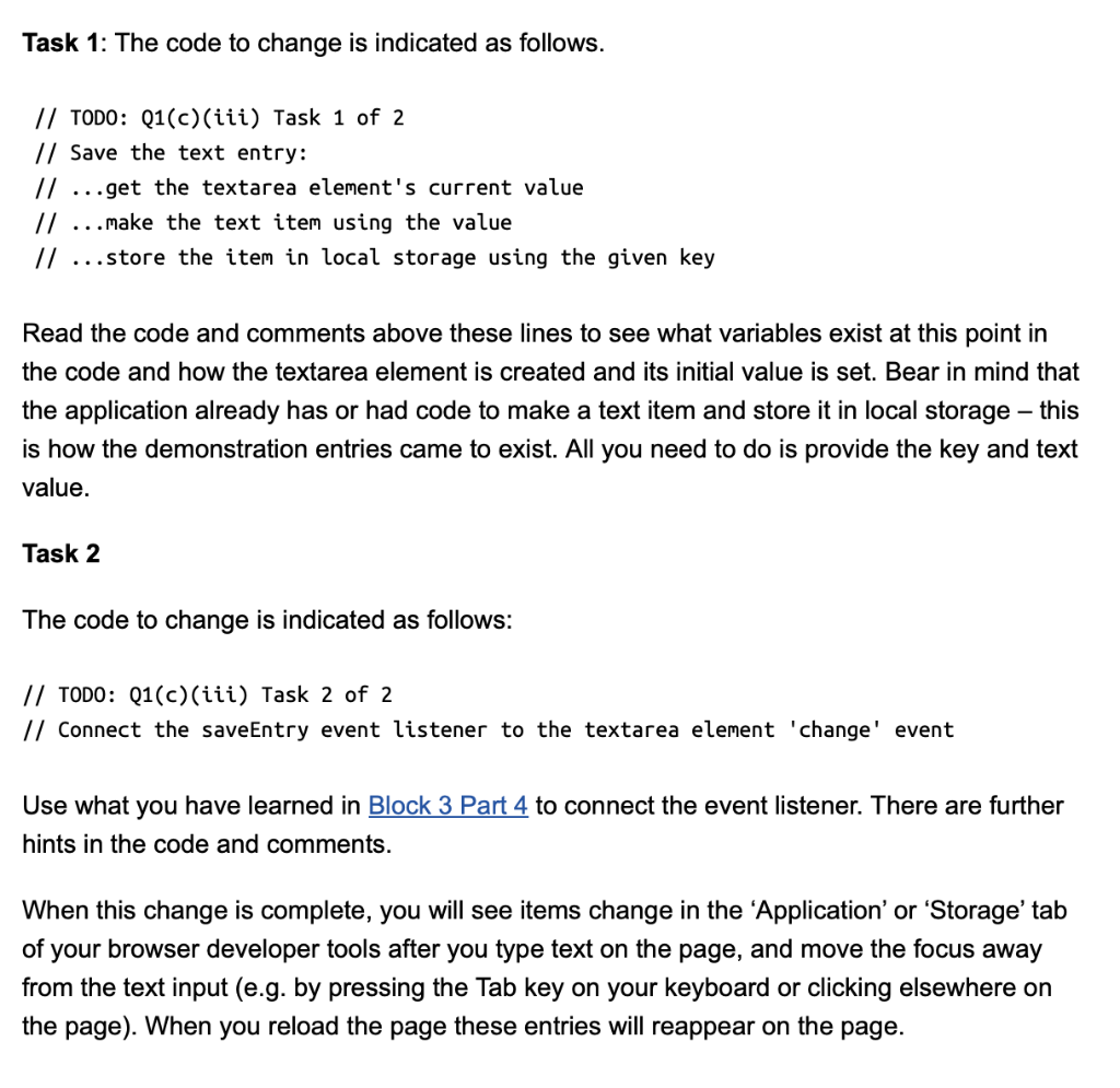 in javascript. Edit the script where indicated in 'tma03.js' to store each