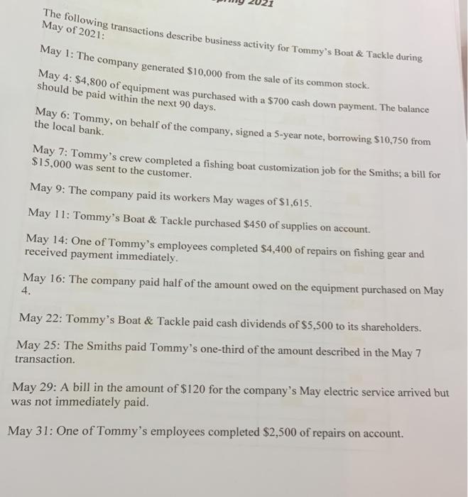 require an entry. Refer to the pages of t-accounts for a list