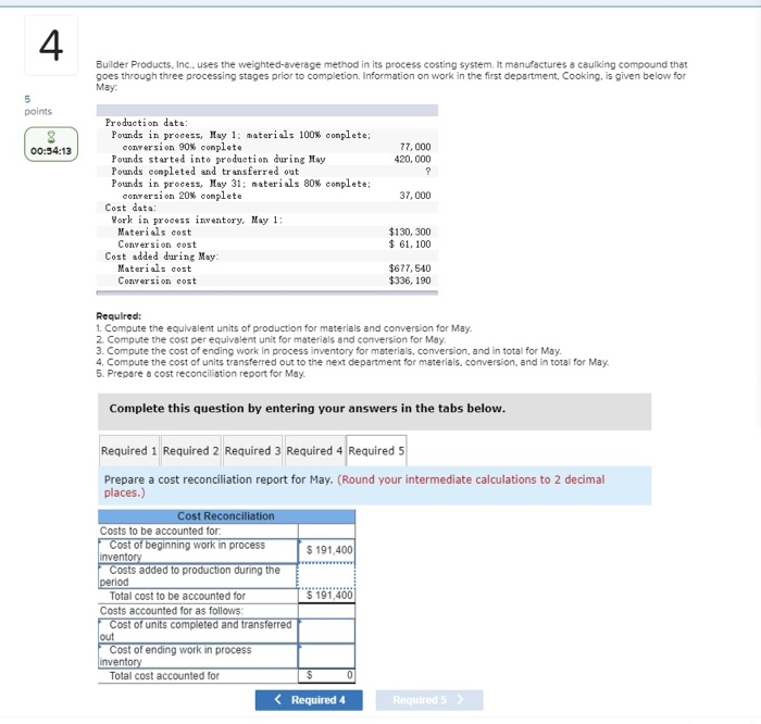  Builder Products, Inc., uses the weighted average method in its process