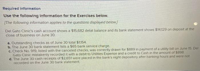  Required information Use the following information for the Exercises below. [The