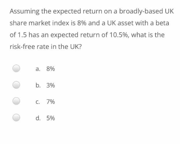  Assuming the expected return on a broadly-based UK share market index