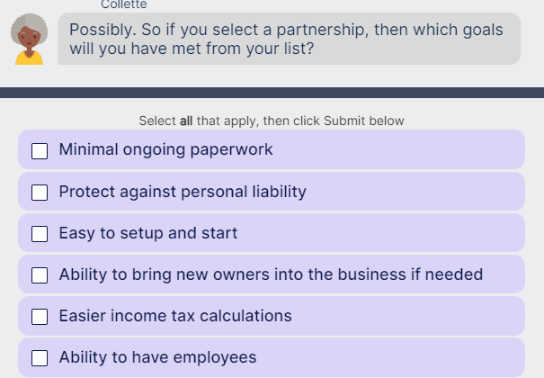  Possibly. So if you select a partnership, then which goals will