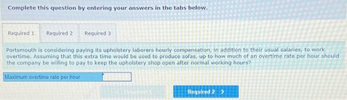 up! Portsmouth Company makes upholstered furniture. Its only variable cost is direct