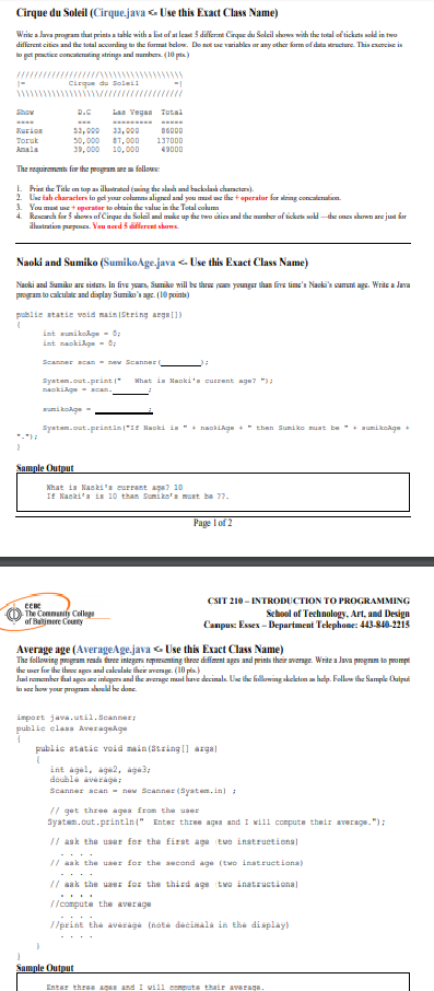  Cirque du Soleil (Cirque.java Use this Exact Class Name) Wiwa h