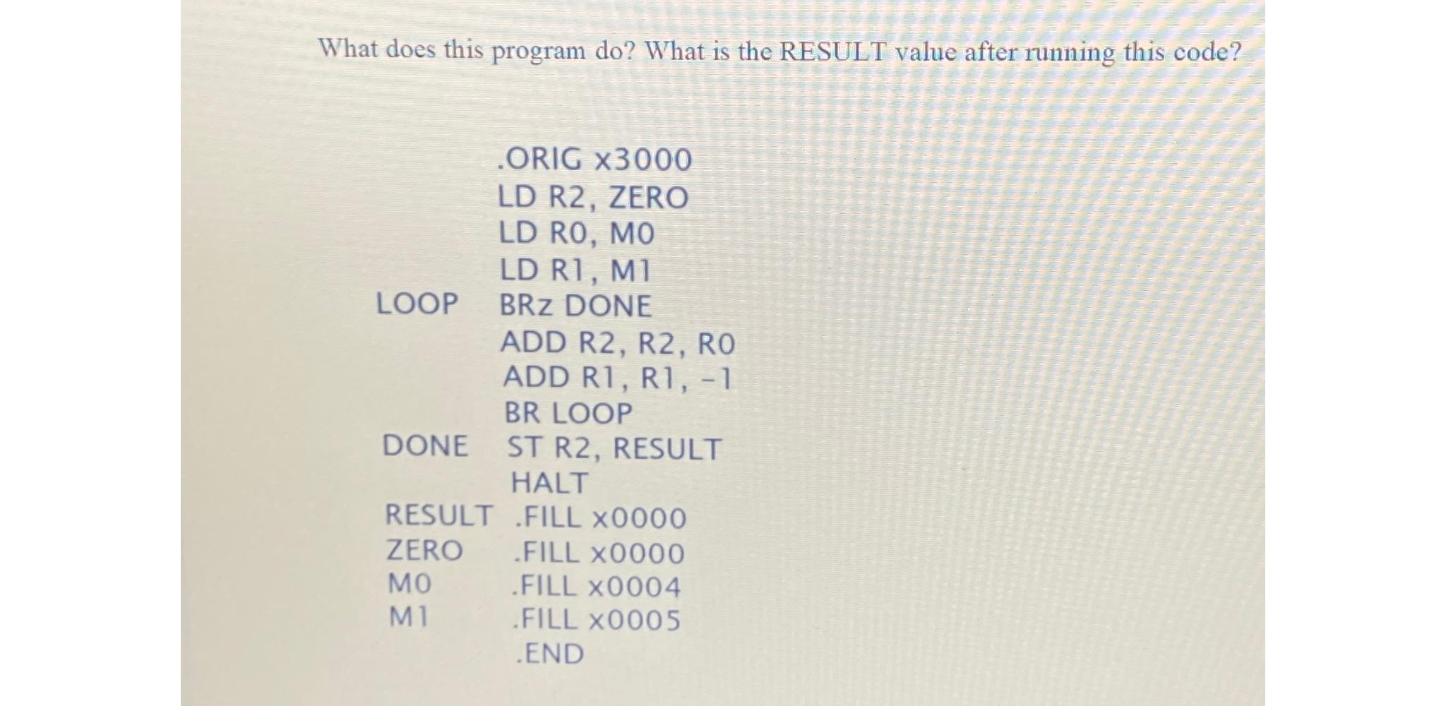  What does this program do? What is the RESULT value after