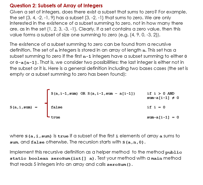  Using recursion if possible. Thank you =) Question 2: Subsets of