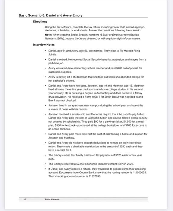  Daniel and Avery Emory Basic Scenario 6: Daniel and Avery Emory
