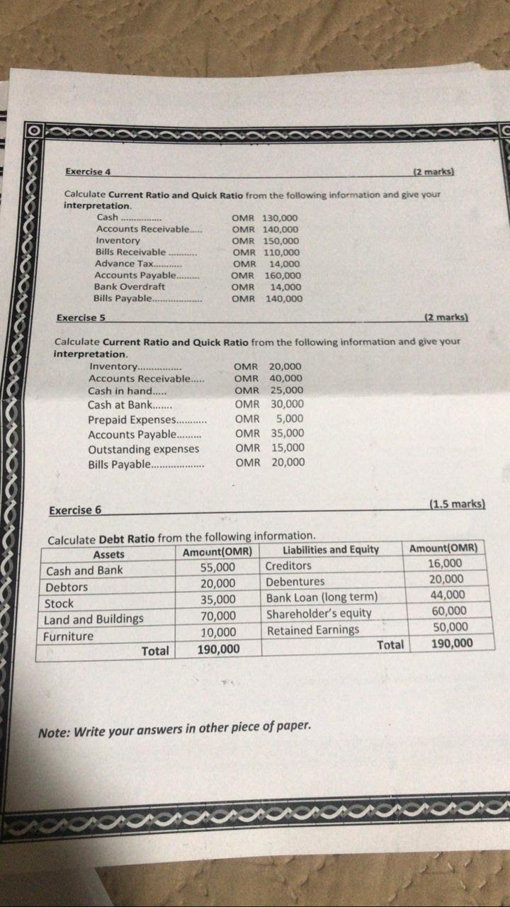 Write by microsoft word Exercise 4 (2 marks) Calculate Current Ratio and