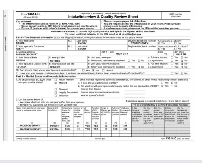 Directions Using the tax software, complete the tax return, including Form 1040