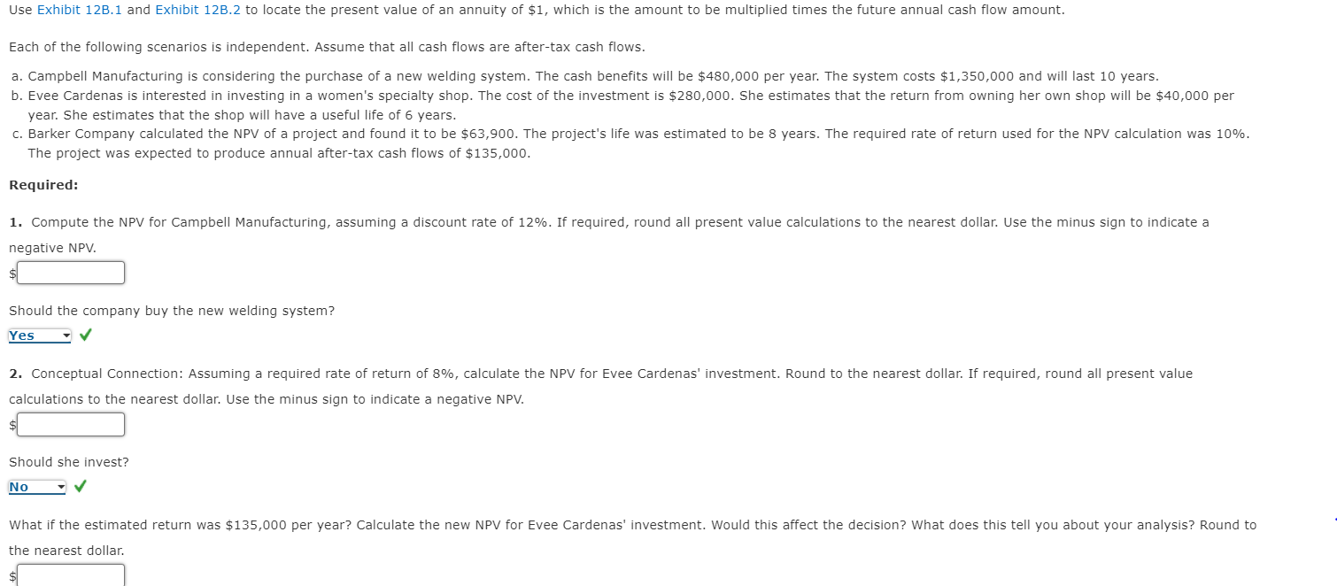  Use Exhibit 12B.1 and Exhibit 12B.2 to locate the present value