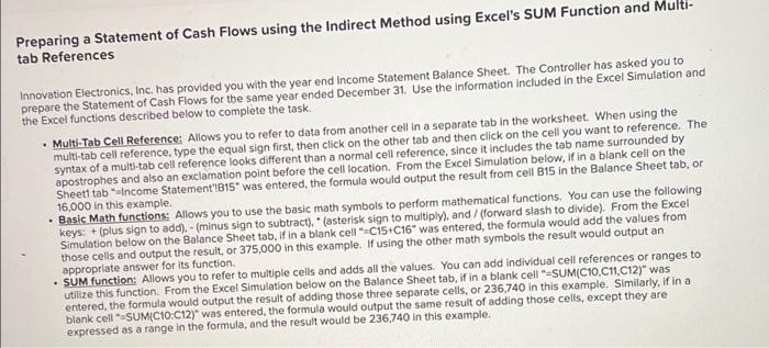 accounting help Preparing a Statement of Cash Flows using the Indirect Method