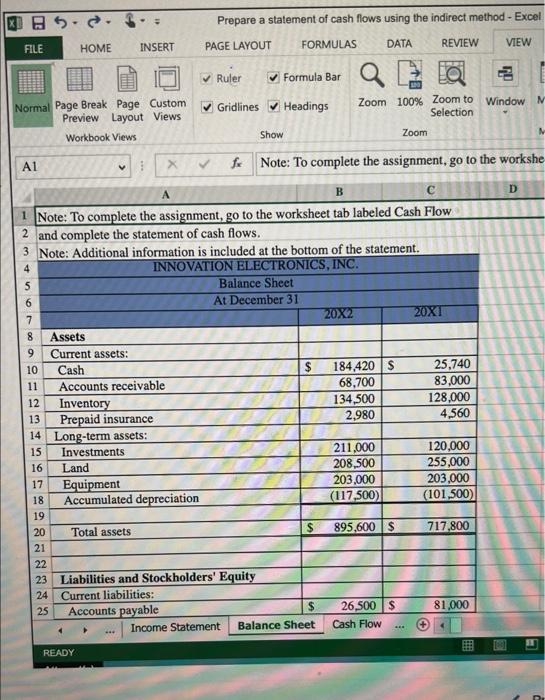 same year ended December 31. Use the information included in the Excel