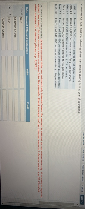  CALCULATOR FULL SCREEN PTVERSION Moosonee Co. Ltd. had the following share