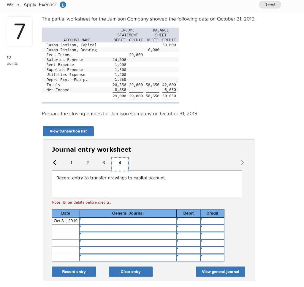 Jamison, Drawing 39,000 6,000 12 29,000 Fees Income polnts Salaries Expense 14,00e