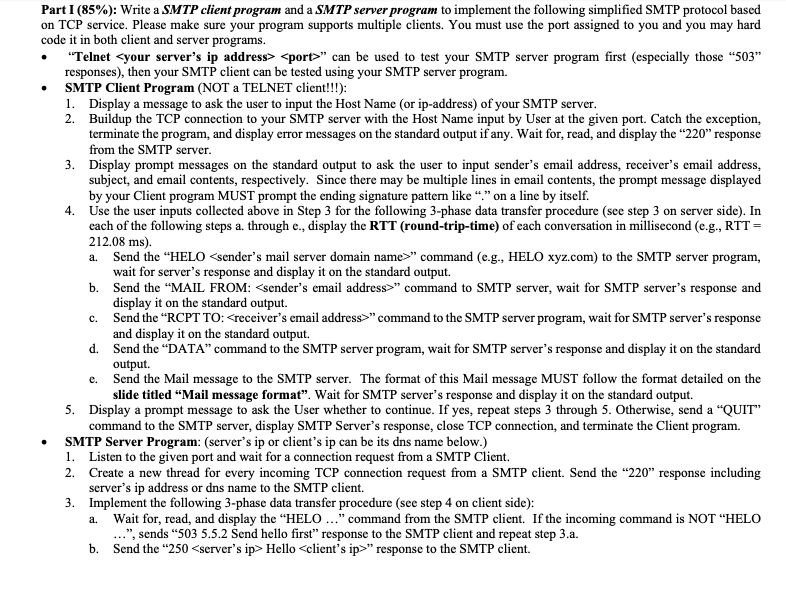  Part I (85%): Write a SMTP client program and a SMTP