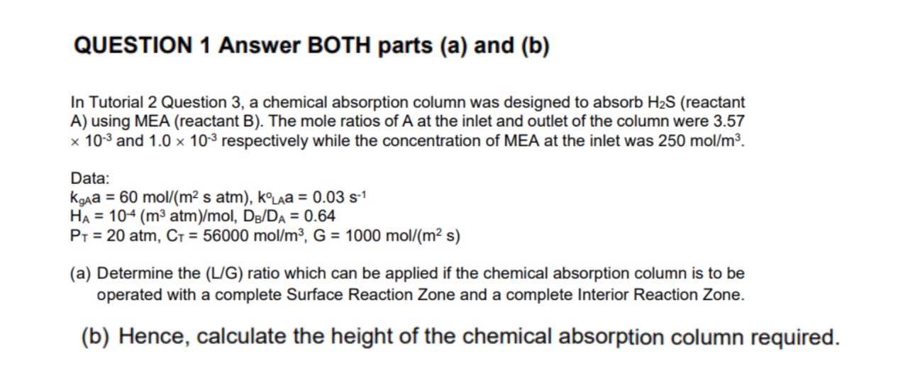  QUESTION 1 Answer BOTH parts (a) and (b) In Tutorial 2