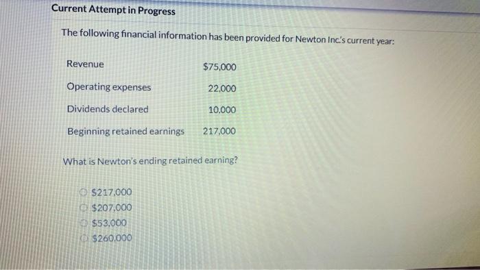  Current Attempt in Progress The following financial information has been provided