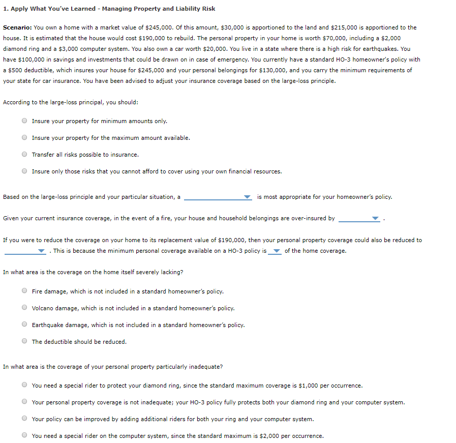  1. Apply What You've Learned - Managing Property and Liability Risk