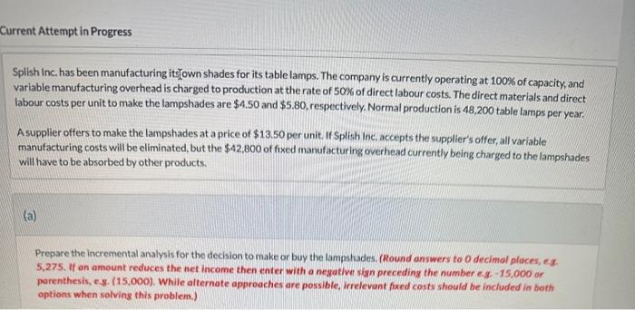  Current Attempt in Progress Splish Inc. has been manufacturing its own