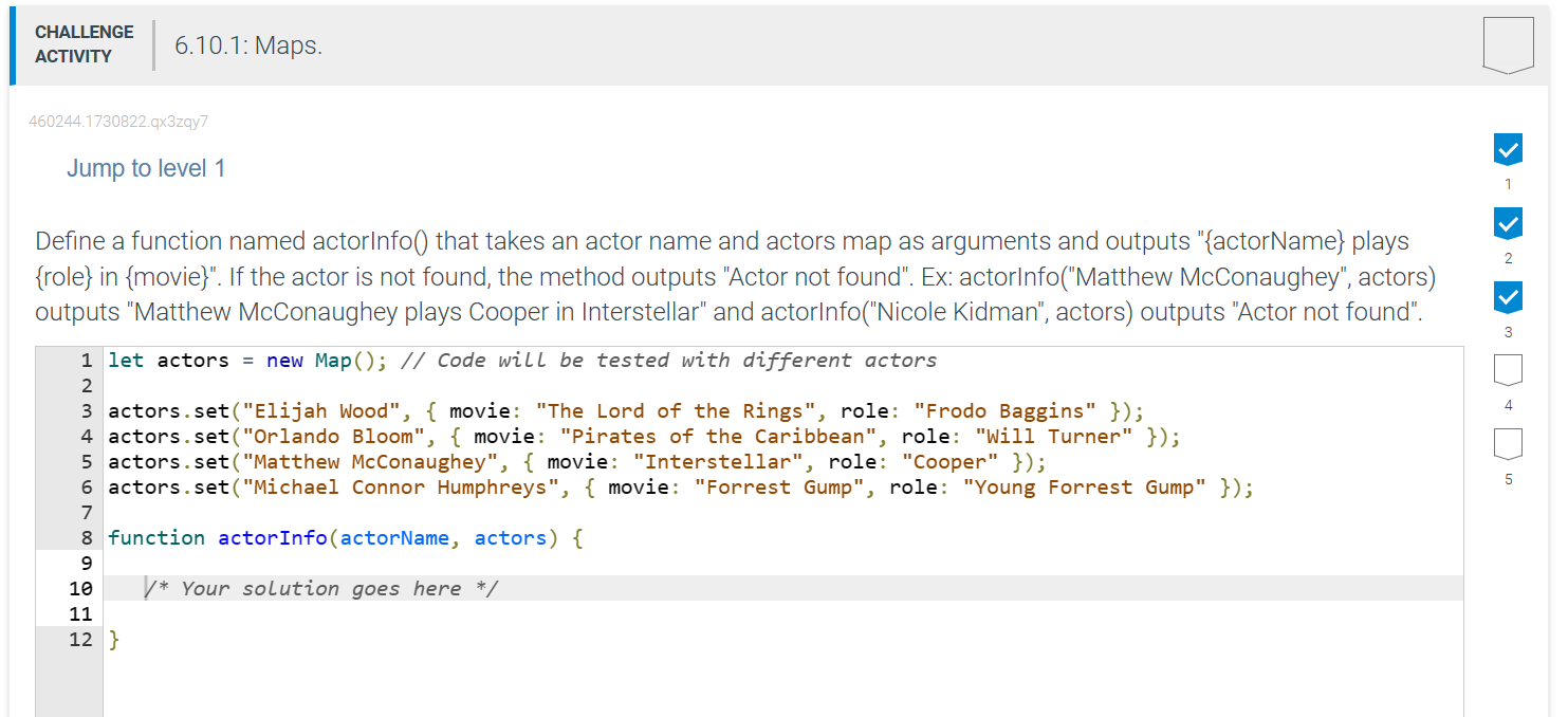 JavaScript 460244.1730822.qx3zqy 7 Jump to level 1 Define a function named actorinfo()