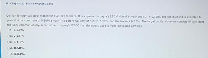  10. Chapter MC, Section 09, Problem 056- Quinlan Enterprises stock trades