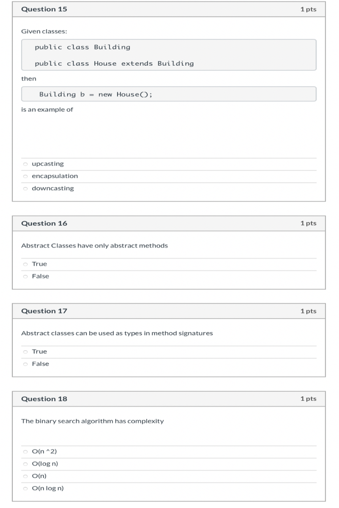  Question 15 1 pts Given classes: public class Building public class