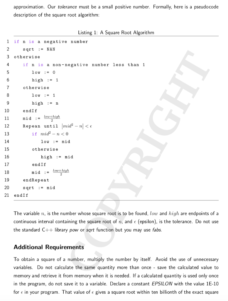 don't understand how to write the loop. Finding the Square Root of
