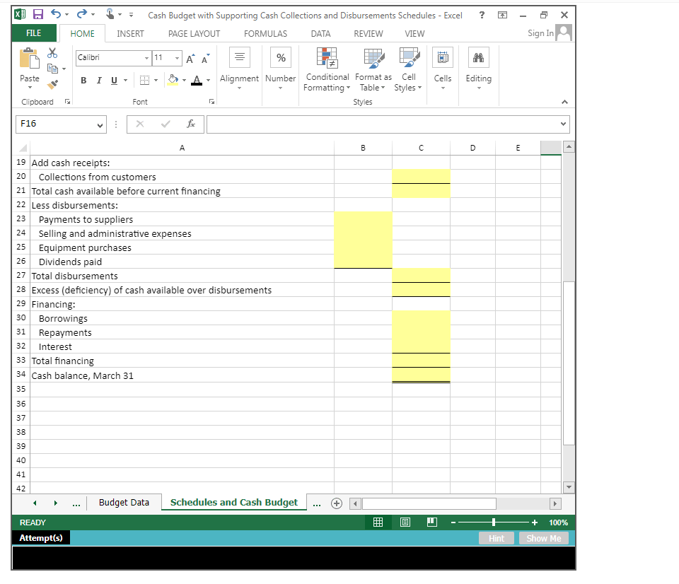 prepare the Cash Budget and the elated Schedules for Expected cash collections