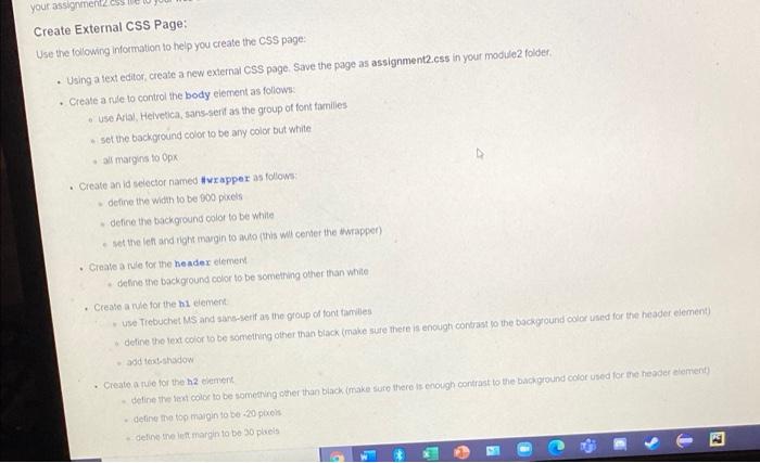  your assignment2 Create External CSS Page: Use the following information to