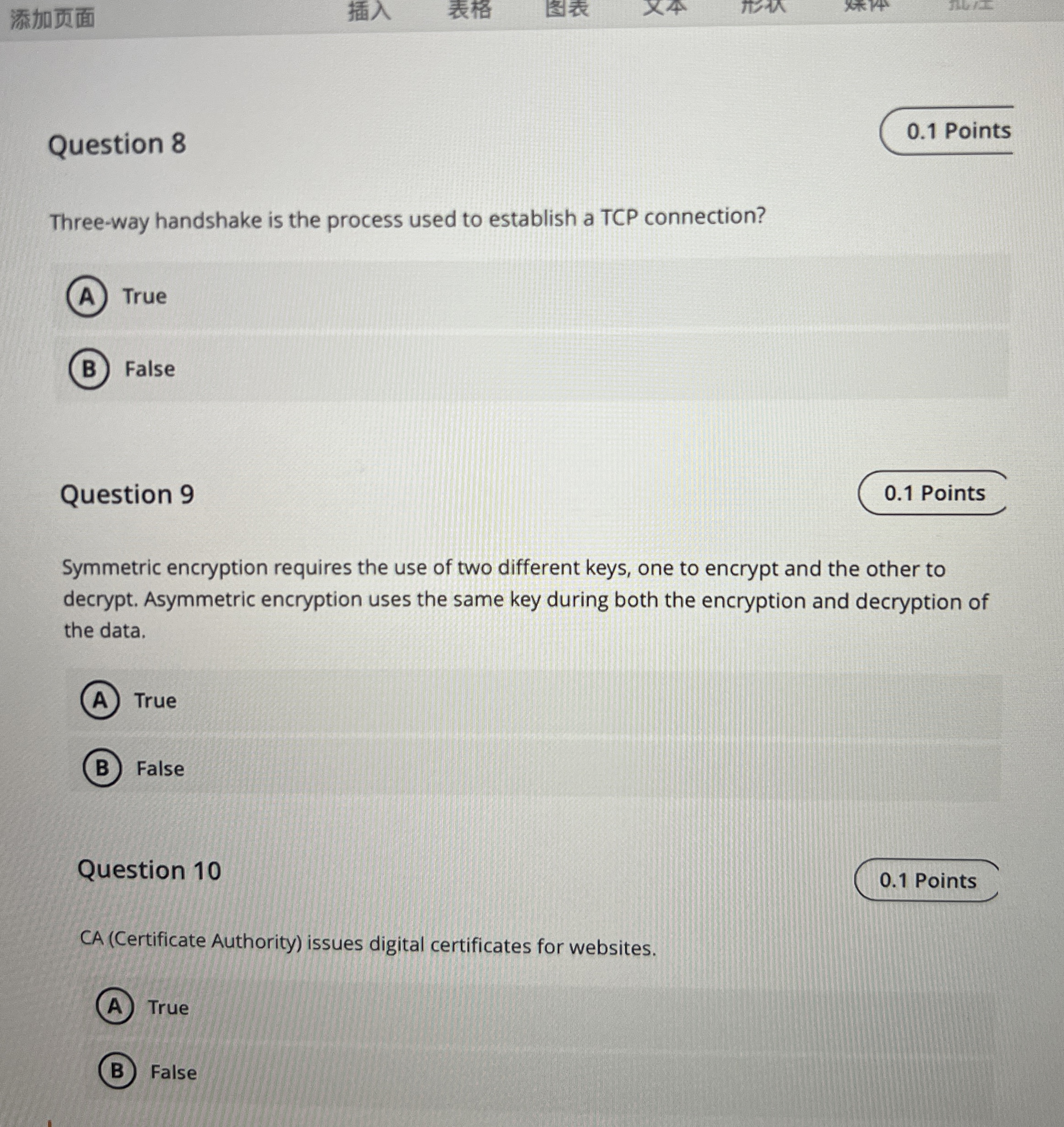  =1 x=74' Hlix Question 8 0.1 Points Three-way handshake is the
