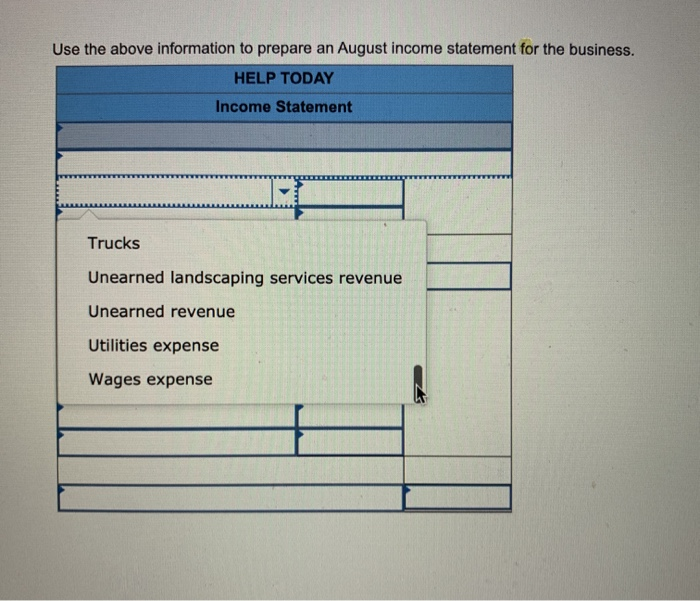 August 31, the company's records show the following accounts and amounts for